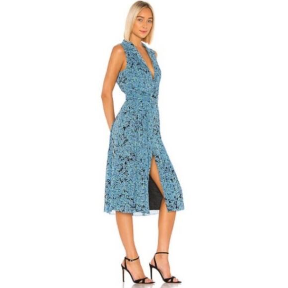 L'Academie Dresses & Skirts - L'Academie Blue The Cleo Midi Dress Size M Floral Business Casual Collared